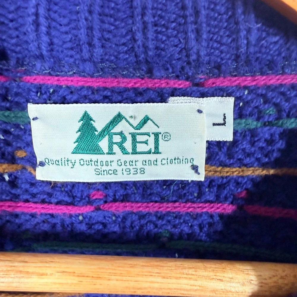 REI Sweater Women Large Blue Pointelle Knit Vintage Crewneck Pullover USA